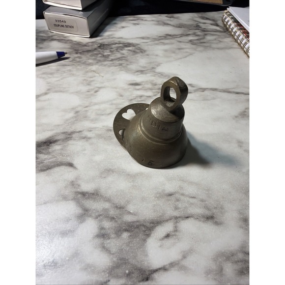 VTG SMALL BRASS BELL INSCRIBED 55-16 ~ 2" T x 1.5" W (2850) - Picture 6 of 10